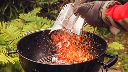 Grill, Kohle, Hand, Funken