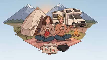 menstruation, camping, illustration