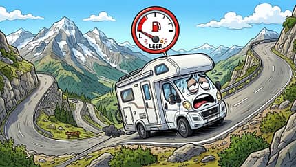 Wohnmobil Berg, Comic Stil, Tank leer