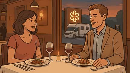 Essen im Restaurant mit Stellplatz