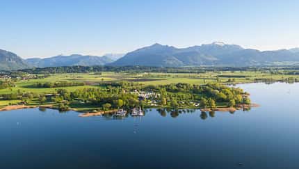 See, Campingplatz Rödlgries, Chiemsee, Chiemgau, Bayern, Übersee
