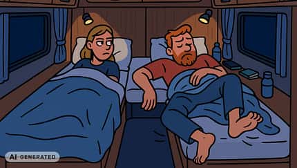 Comic-artige Darstellung einer Schlafsituation im Campingfahrzeug