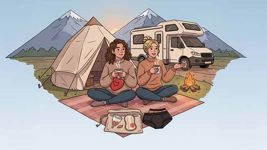 menstruation, camping, illustration