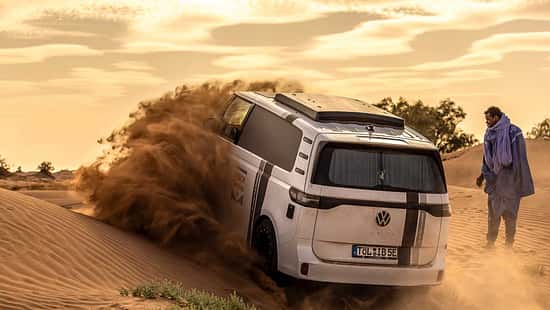 Düne, Marokko, Rallye, VW ID Buzz, Elektrocamper, Campingbus