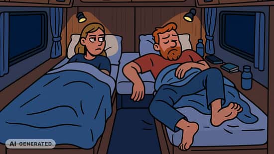 Comic-artige Darstellung einer Schlafsituation im Campingfahrzeug