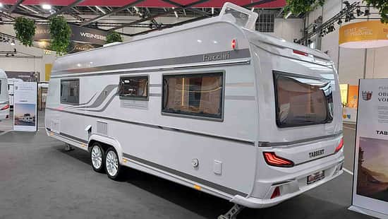 Tandemachser, Wohnwagen, Tabbert Puccini 685 DF Finest Edition, Außen hinten