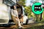 Couple enjoying the campervan in the forest, couple in love resting between trees with the campervan, roadtrips theme