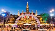 Christmas market on Rathausplatz in Vienna at Christmas Eve