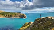 Panorama, Bucht, Mensch, Boot, Himmel, Wasser