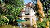 See, Schloss, Boot, Menschen, BŠume, Himmel