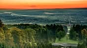 Ausblick, Panorama, BŠume, Stadt, Horizont, Sonnenuntergang