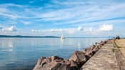 Binnensee, Promenade, Horizont, Boot, Himmel, Wolken Binnensee, Promenade, Horizont, Boot, Himmel, Wolken