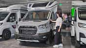 Fahrzeugfront, Außenaufnahme, Frau, Ford, Teilintegriertes Wohnmobil, sportlicher Look