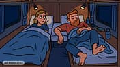 Comic, Schlafen, Betten, Querbett, Einzelbett Comic-artige Darstellung einer Schlafsituation im Campingfahrzeug